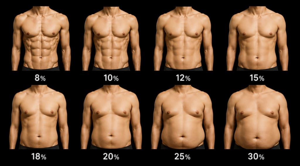 Male body-fat reference panel (8 brackets)